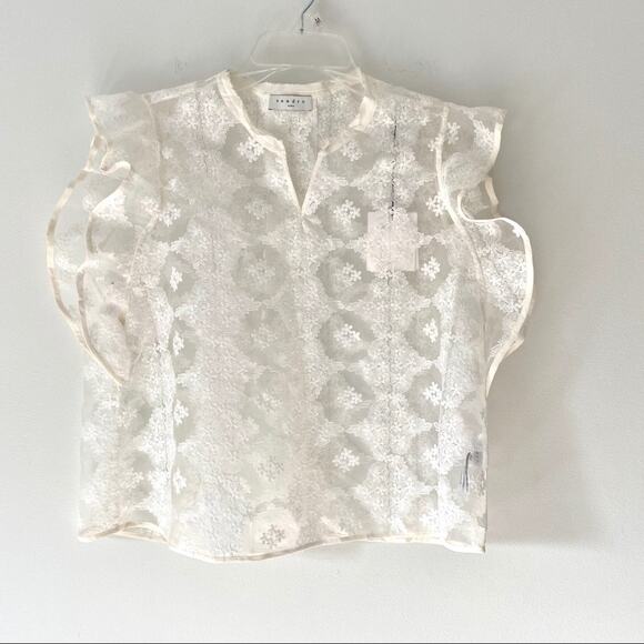 Sandro Paris Victoria White Sheer Lace Ruffle Top - Picture 4 of 12